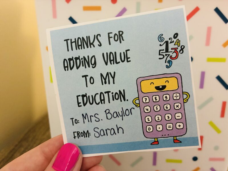 an image of a small printable thank you note from a student to a teacher