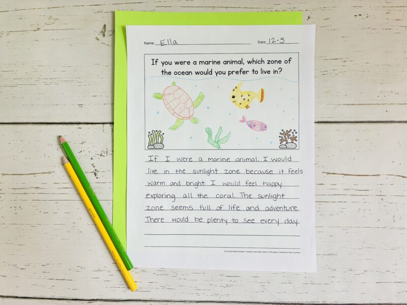 Ocean Activities for Kids an example of a student writing prompt about ocean animals