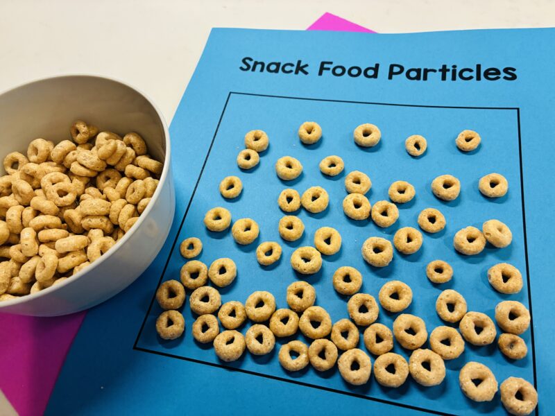 States of Matter Activities a photo of a square full of cereal to represent liquid particles