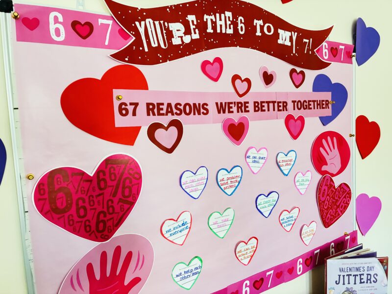 an image of a Valentine's Day bulletin board featuring 6-7