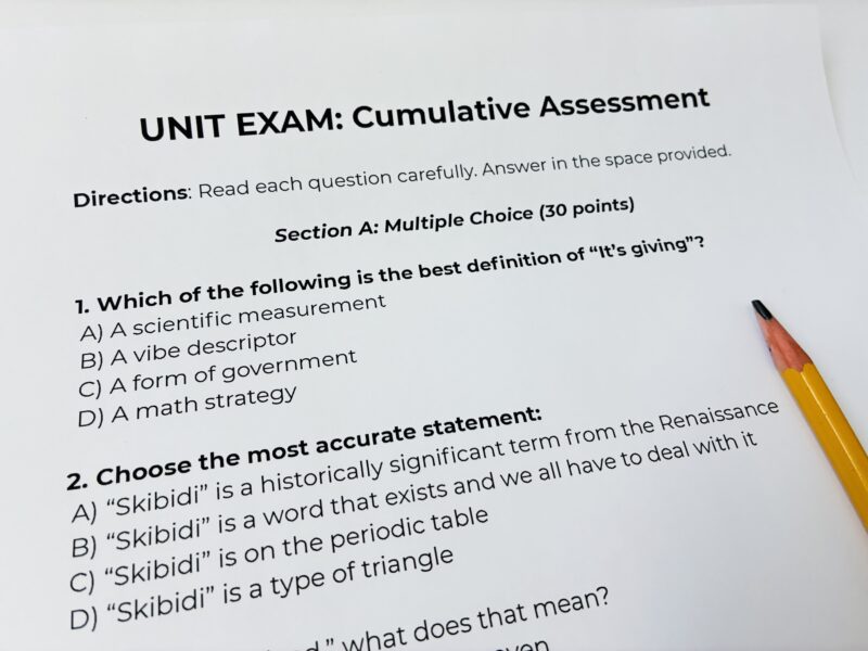 April Fools Jokes for Teachers to Play on Students an image of a pretend exam that students could take on April Fools' Day