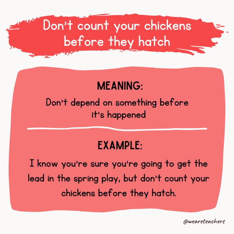 Idiom of the day: Don't count your chickens before they hatch