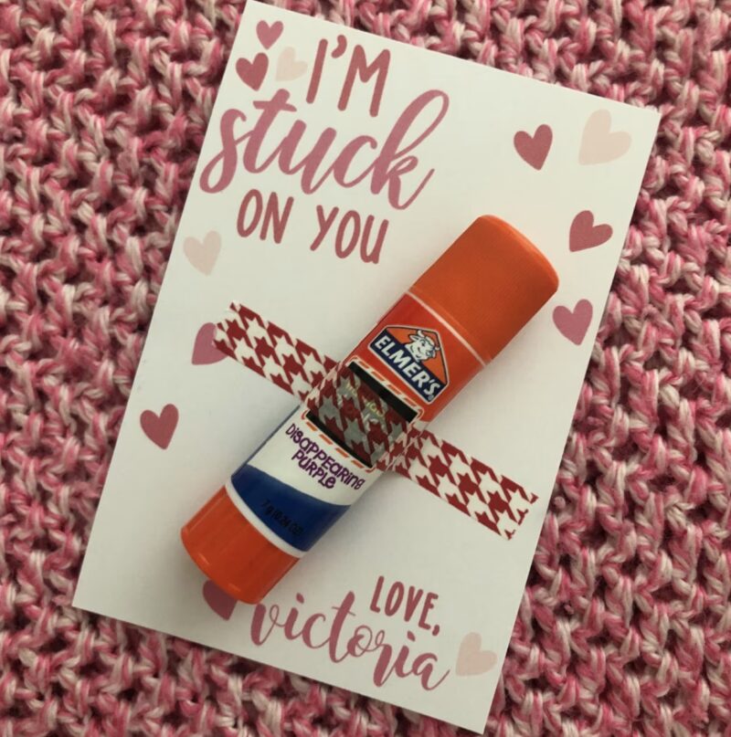 glue stick with stuck on you card to go with it for a valentine's day gift 