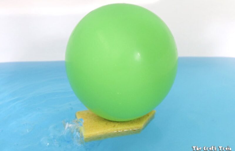 balloon on a sponge on water for a sponge boat water activity 