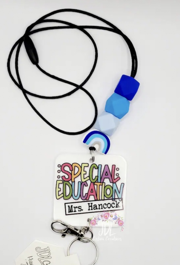 special education lanyard with blue beads 