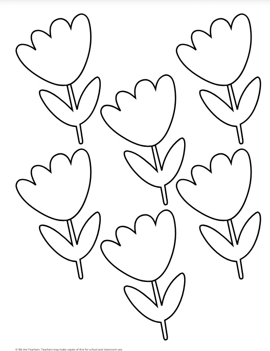 six black and white flowers on a printable flower template 