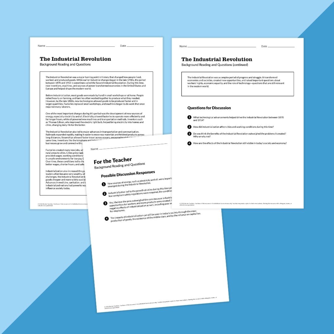 Worksheets about the Industrial Revolution.