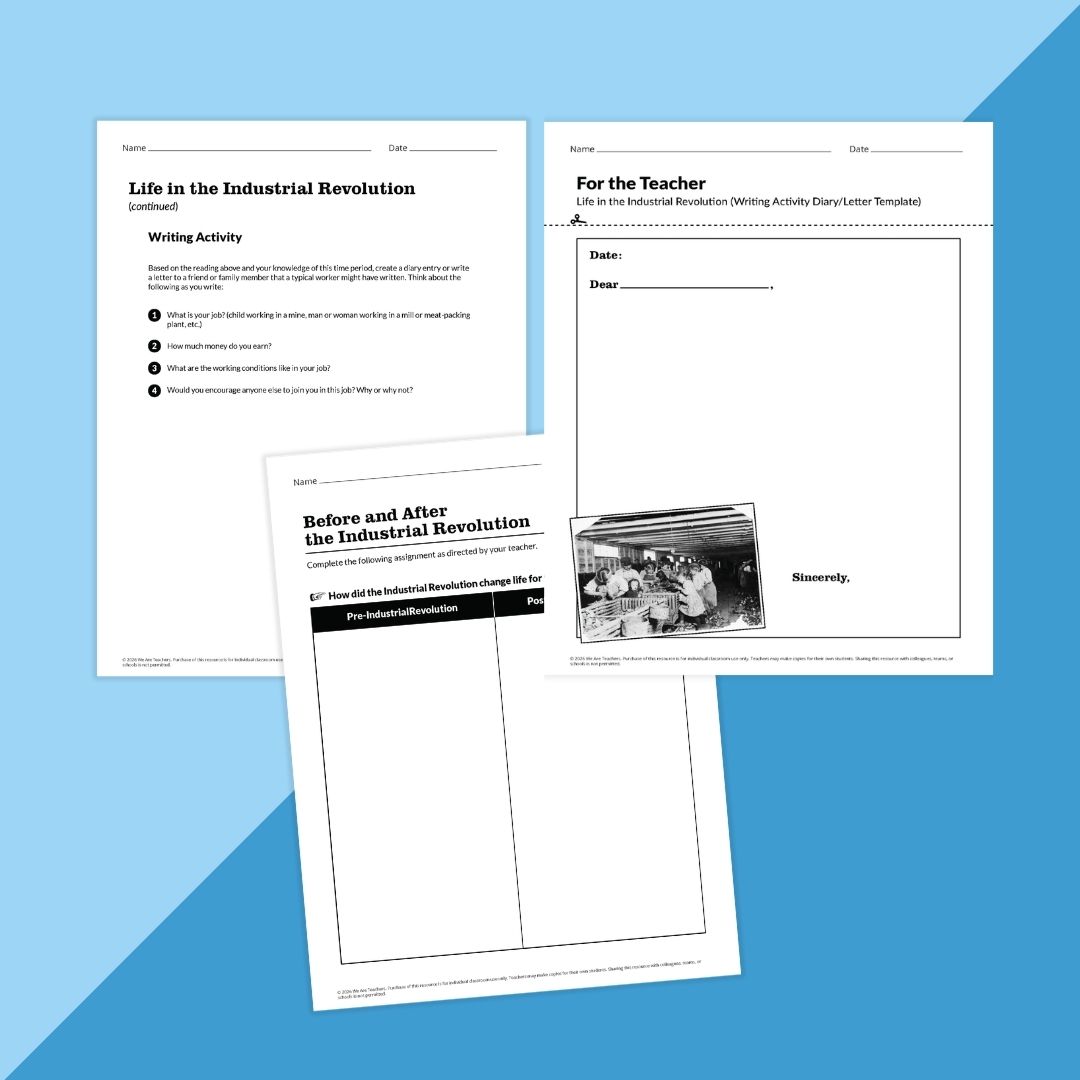 Images of worksheets about the Industrial Revolution.
