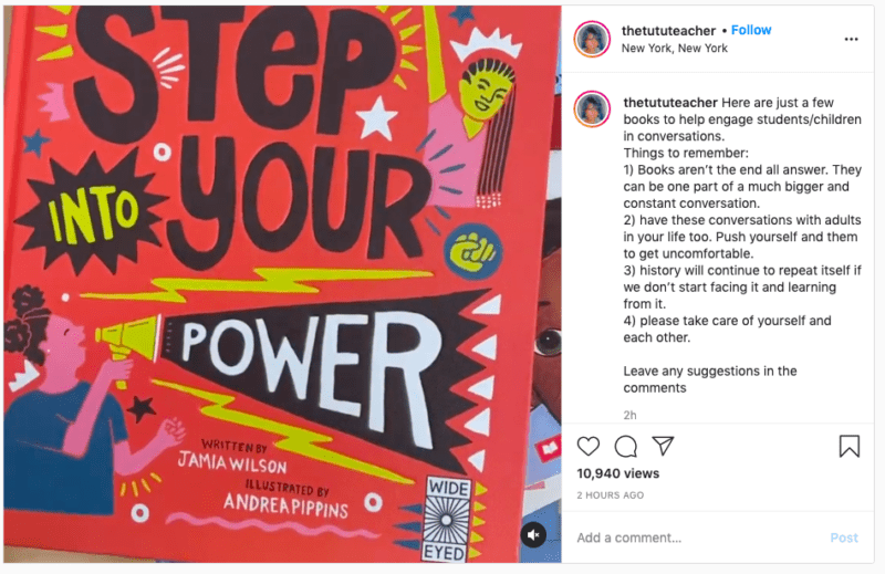 Instagram post from thetututeacher using books to talk about the Capitol