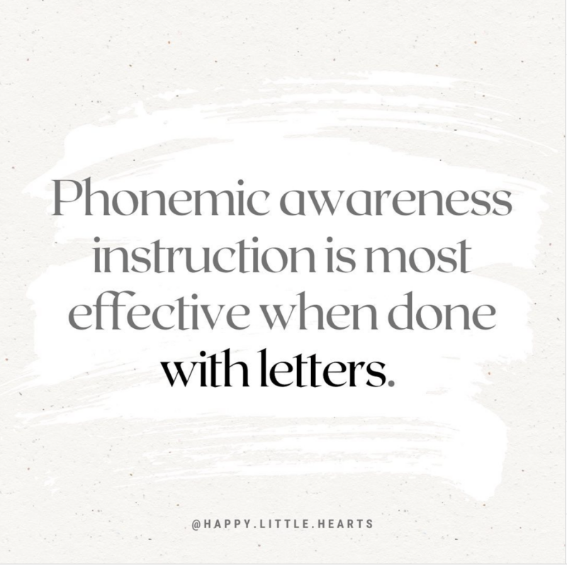 Instagram post from literacywithbritt about integrating phonemic awareness instruction with letters 