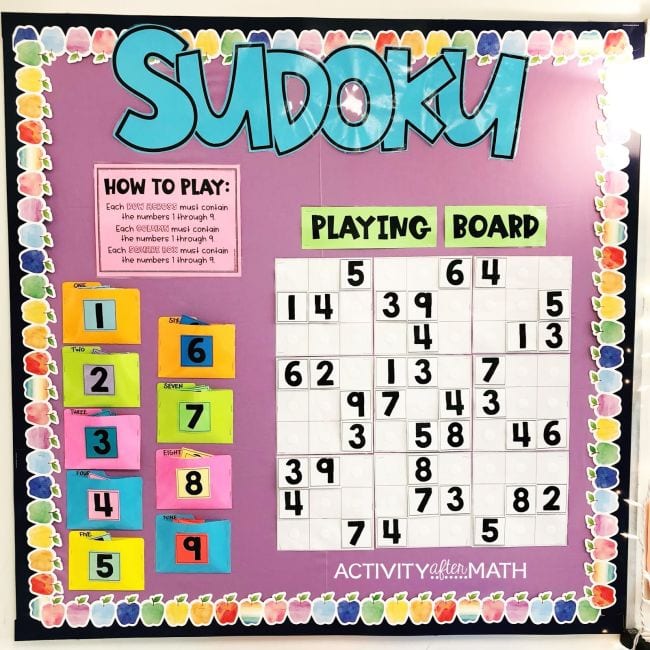 Interactive bulletin board with large playable Sudoku game