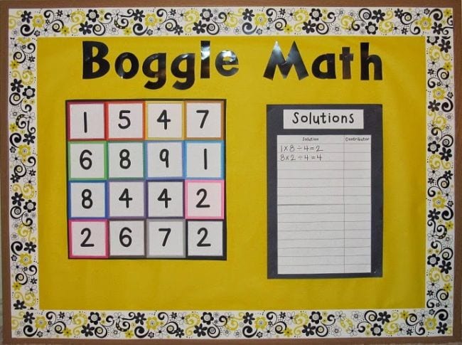 Boggle Math interactive bulletin board 