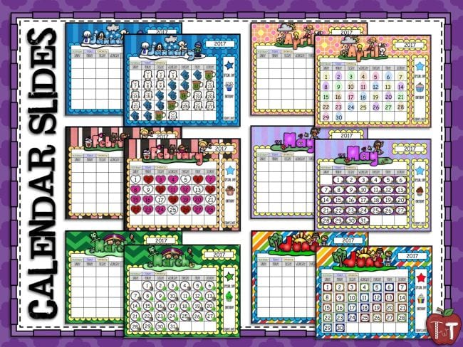 Calendar pages where the numbers are colorful icons that form patterns on the page (Interactive Online Calendars)