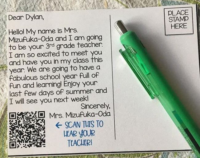 Postcard with QR card that teachers can use to introduce yourself to students