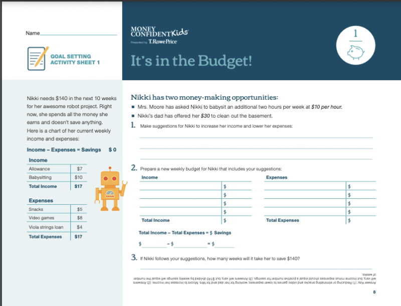 A financial readiness activity that teaches students goal setting and budget skills. 
