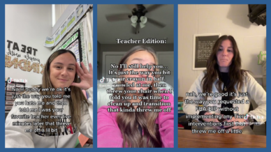 Screenshots of three TikTok teachers sharing examples from the, "It's Just The Way You ...Threw Me Off." Trend.