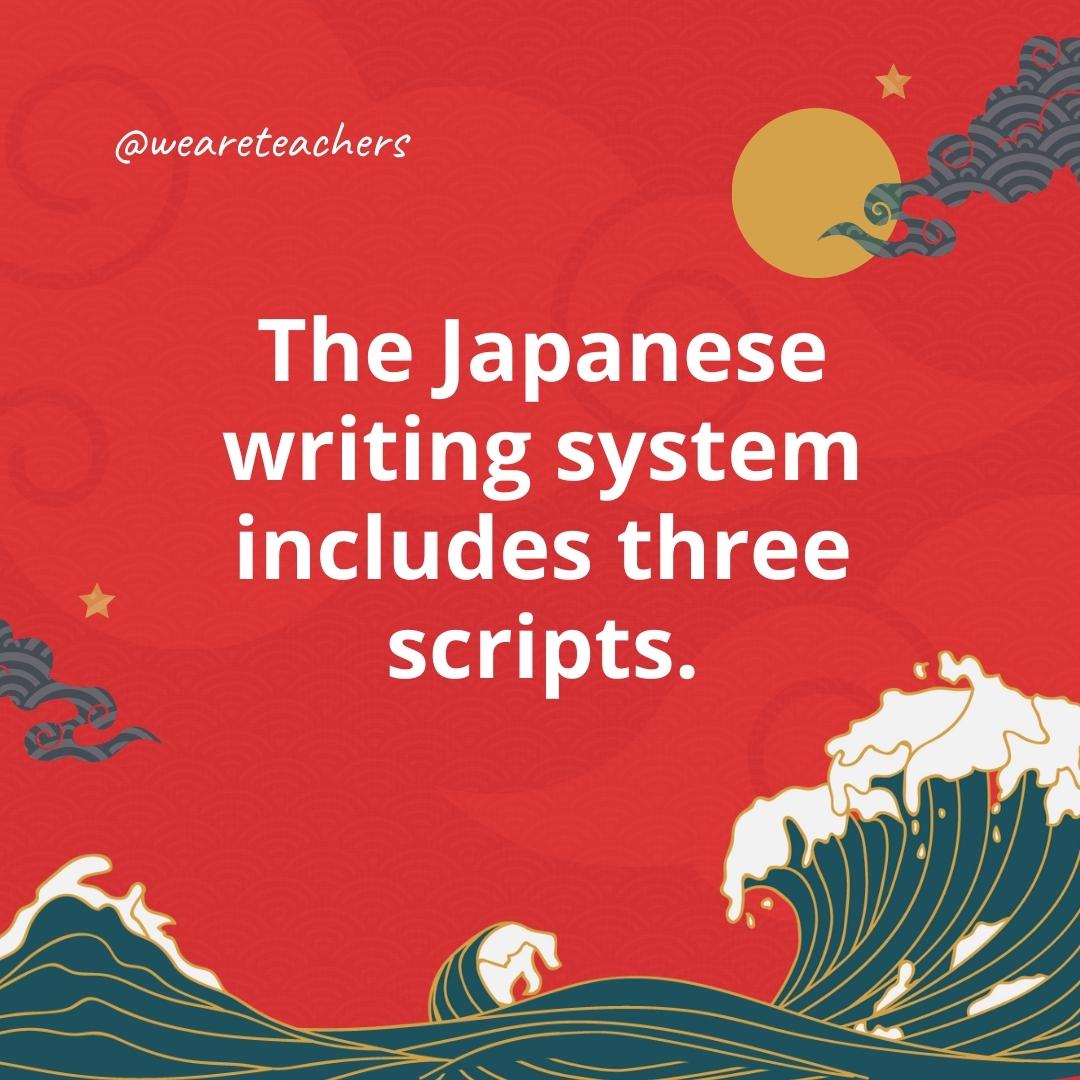 The Japanese writing system includes three scripts.