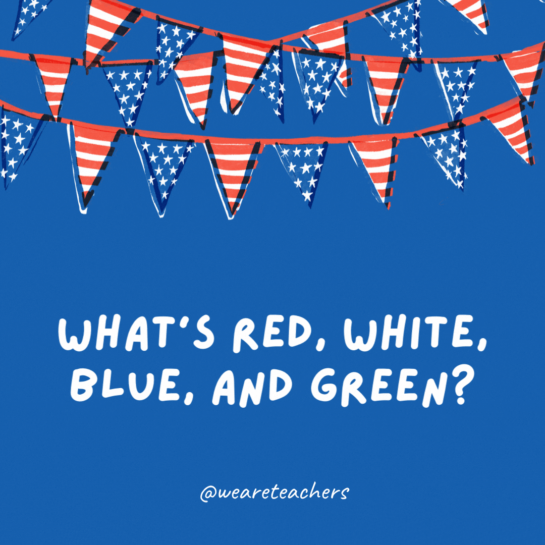 What's red, white, blue, and green?