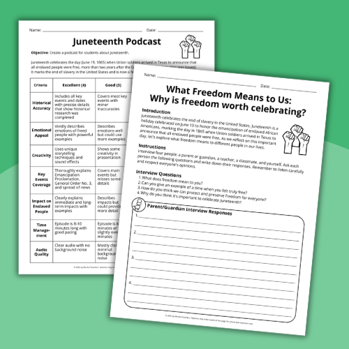 Juneteenth Activities an image of two printable examples of activities in the Juneteenth activities bundle
