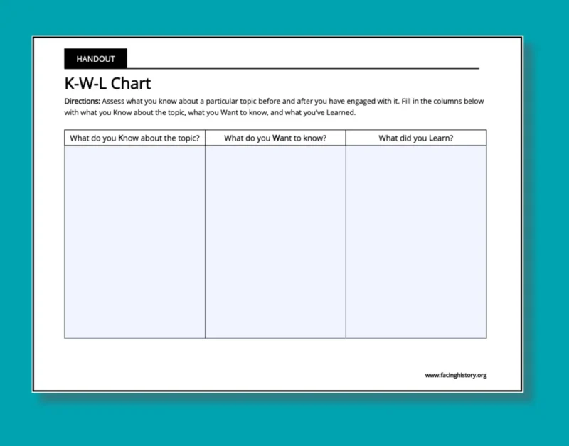 KWL chart as an example of a helpful instructional strategy to support ELL students