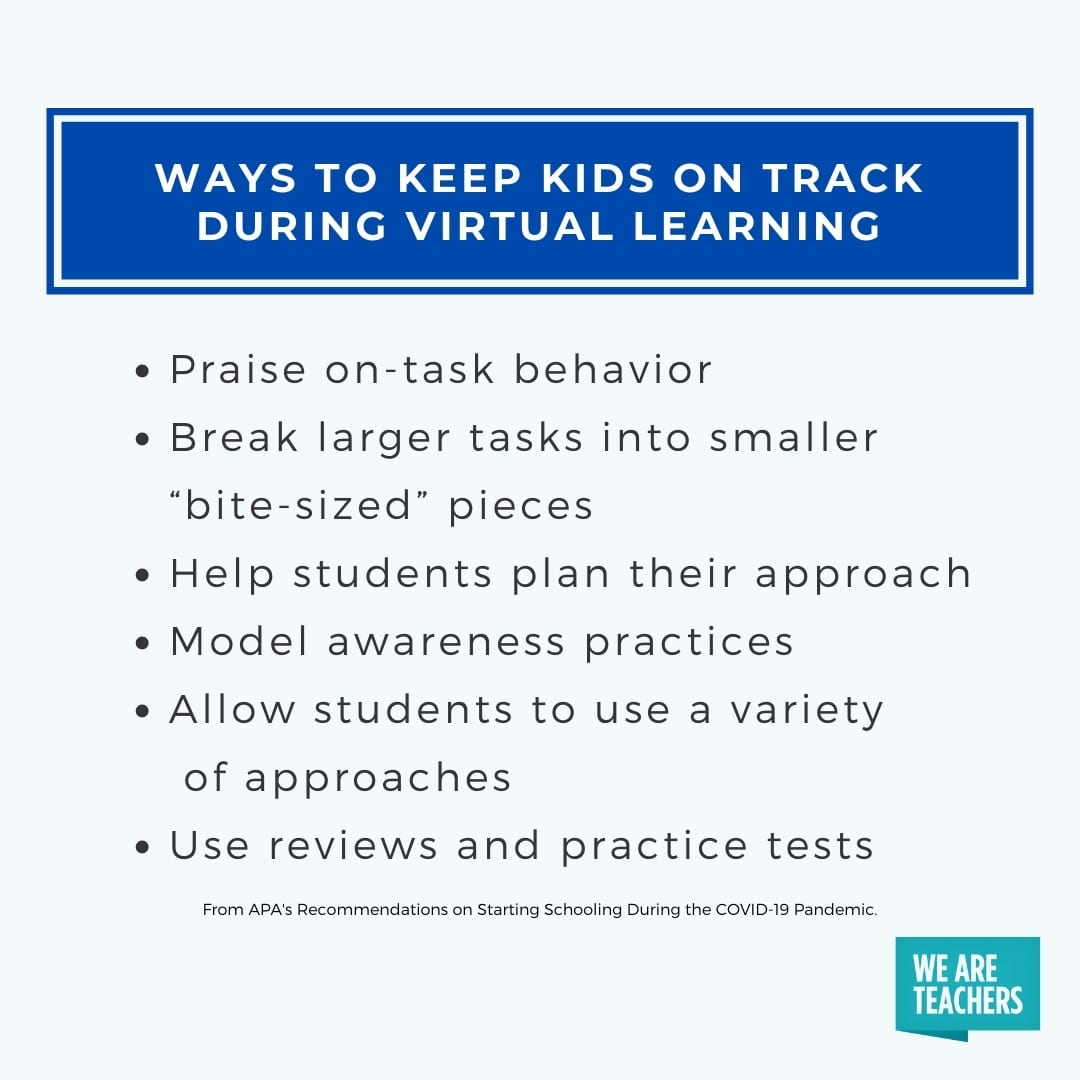 A list of ways to keep kids on track during virtual learning from the American Psychological Association. 