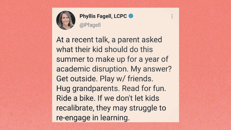 Tweet from Phyllis Fagel about the importance of play