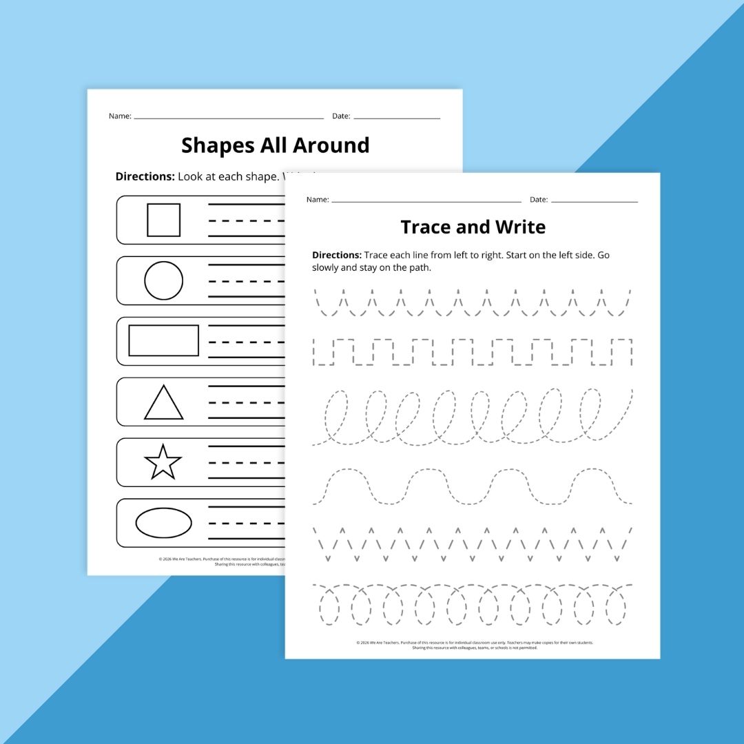 Two worksheets from a bundle of kindergarden skill worksheets.