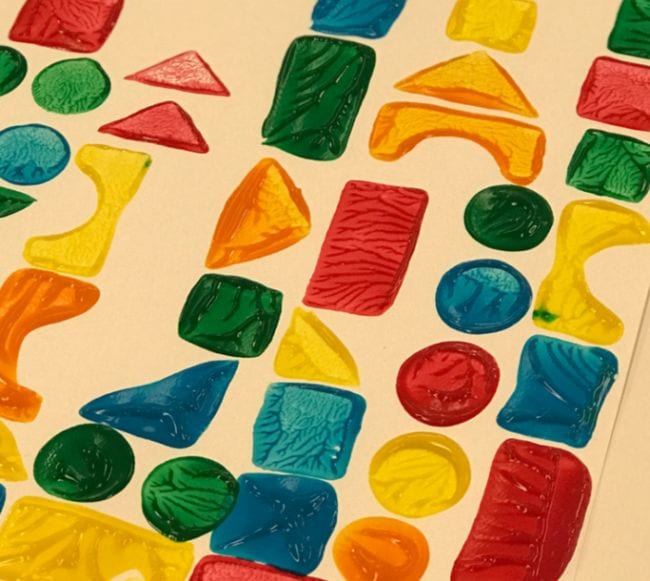 Colorful painting made using shape blocks (Kindergarten Art)