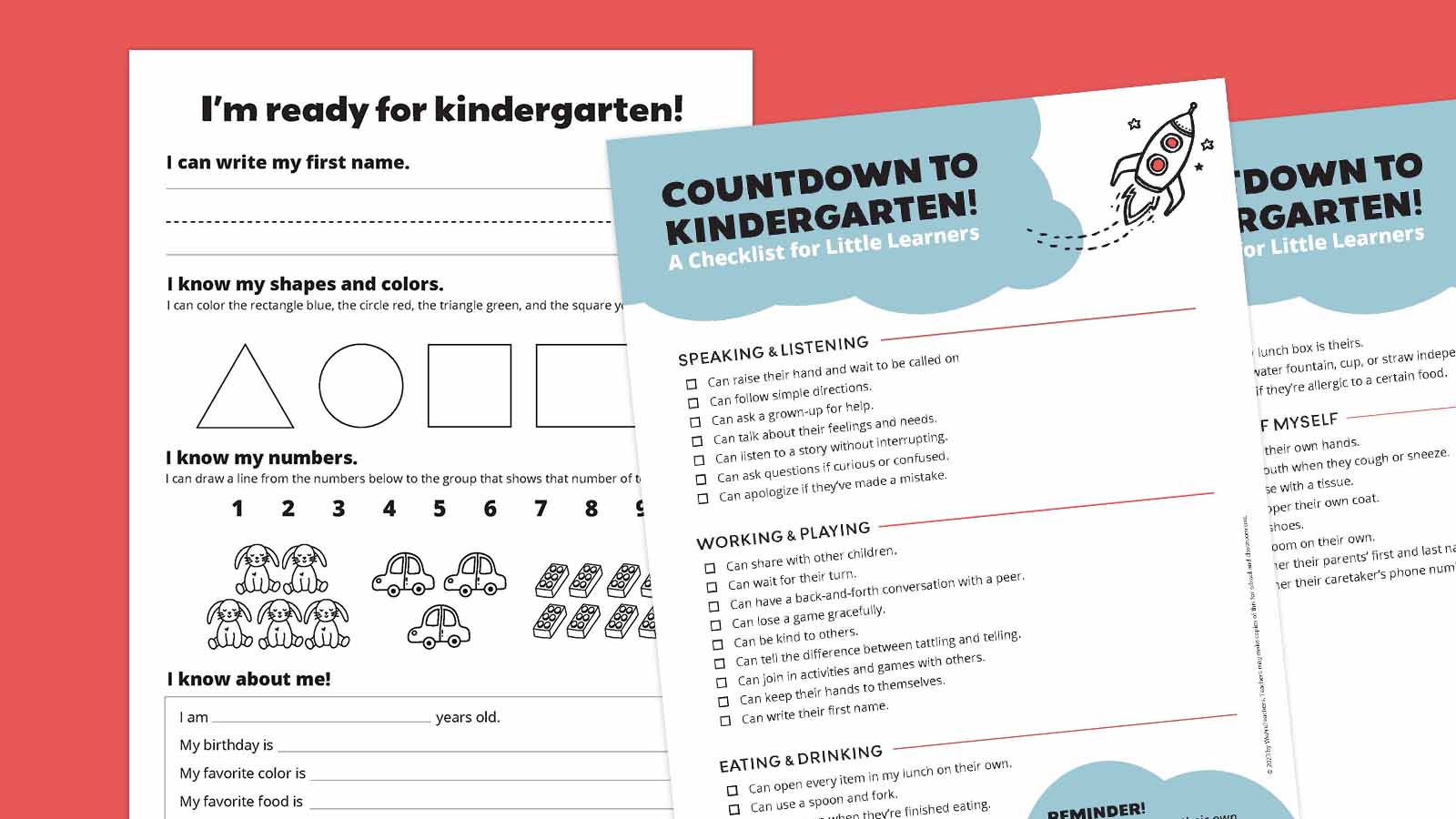 Picture of kindergarten readiness checklist and student worksheet