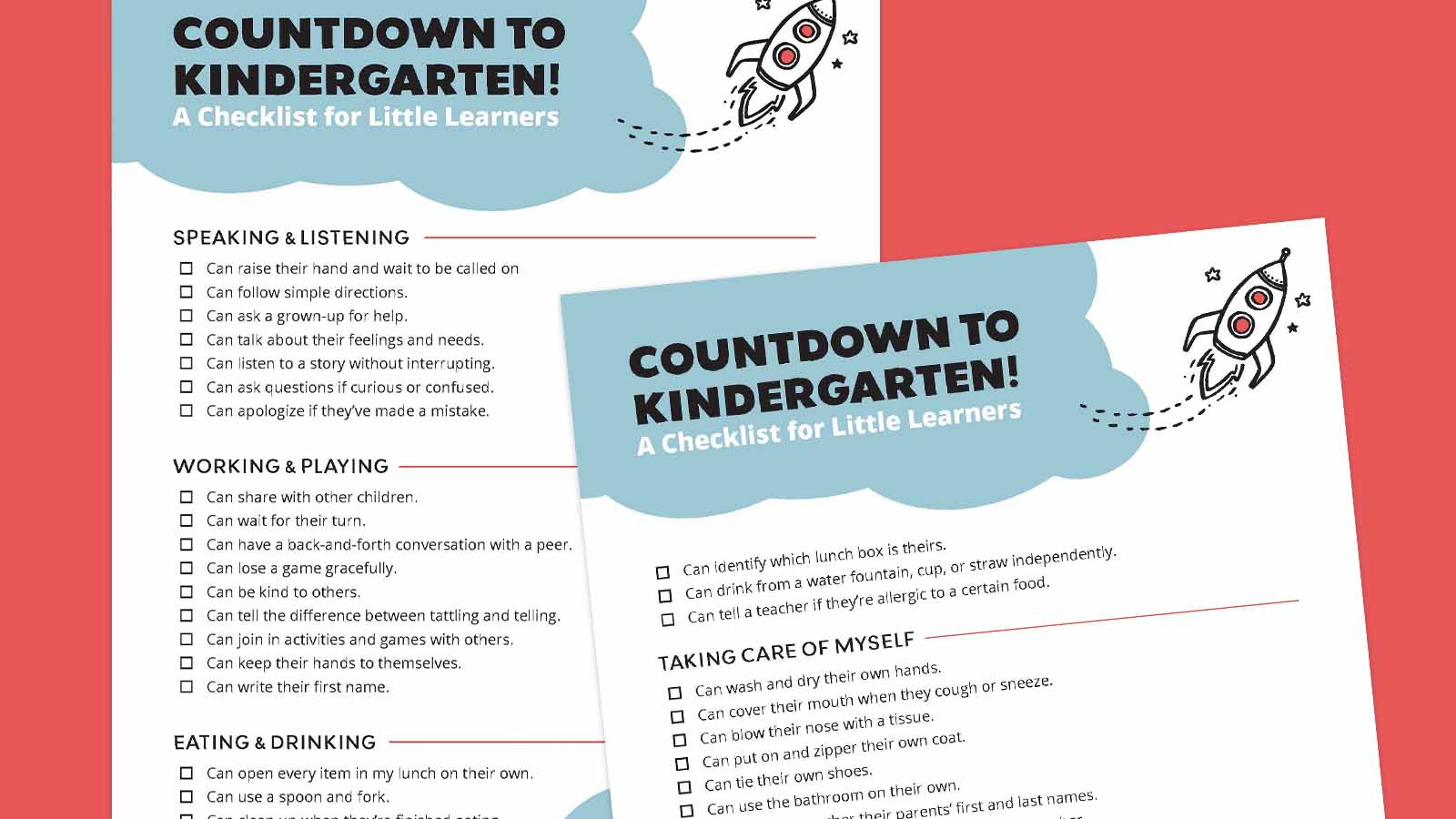 Picture of the parent checklist pages of the Kindergarten Readiness downloadable