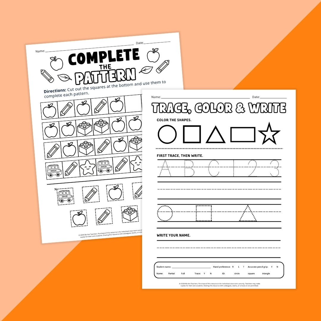 Images on worksheets on shapes and patterns.
