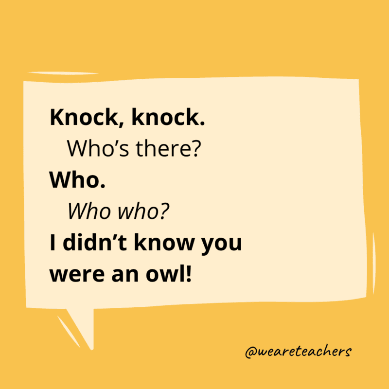 Knock, knock. Who’s there? Who. Who who? I didn’t know you were an owl!