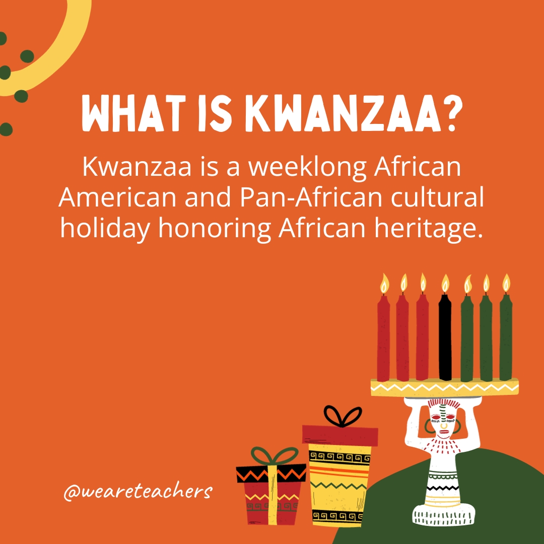Kwanzaa is a weeklong African American and Pan-African cultural holiday honoring African heritage.