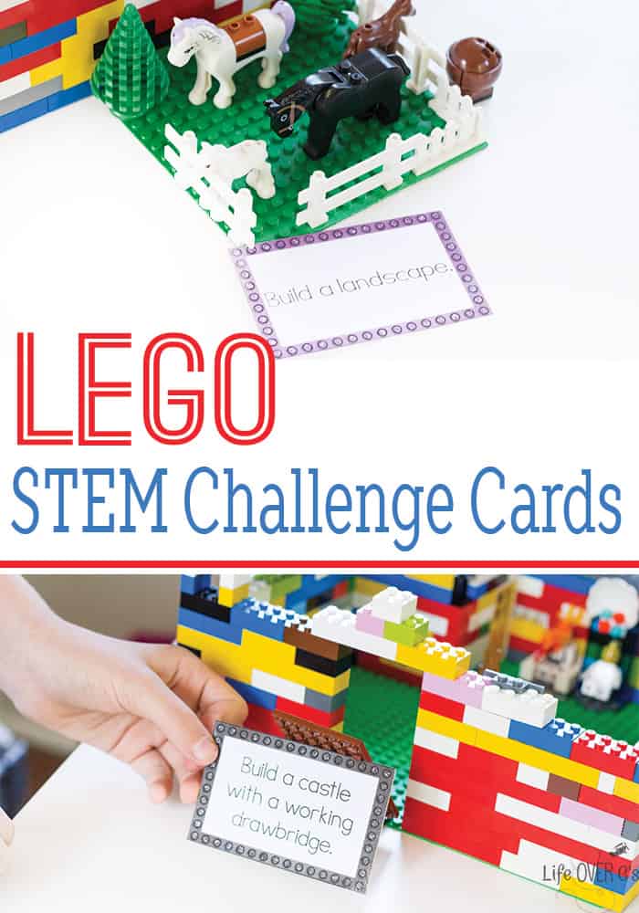Text reads "Lego Stem Challenge Cards" Various Lego creations are shown.