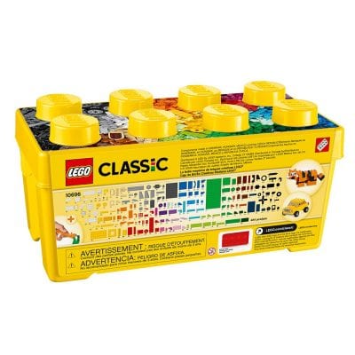 Box of classic lego bricks.
