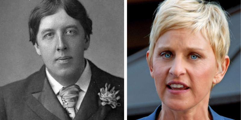 LGBTQ icons Oscar Wilde and Ellen DeGeneres.