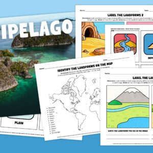 Collection of images from the Landforms Worksheet & Activity Bundle.