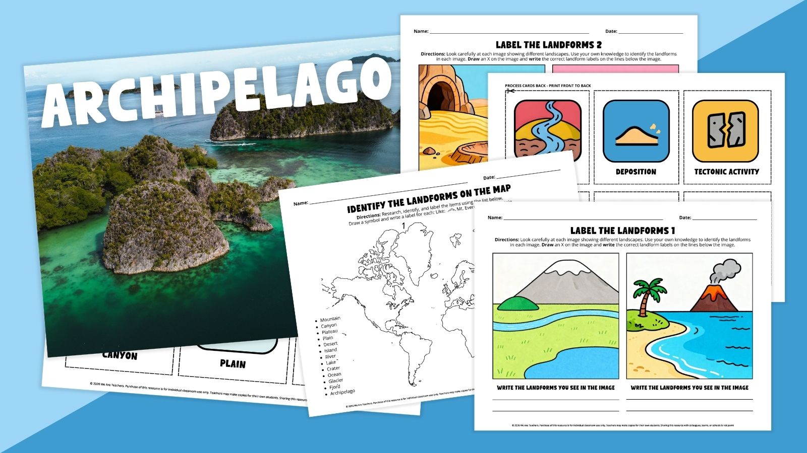Collection of images from the Landforms Worksheet & Activity Bundle.