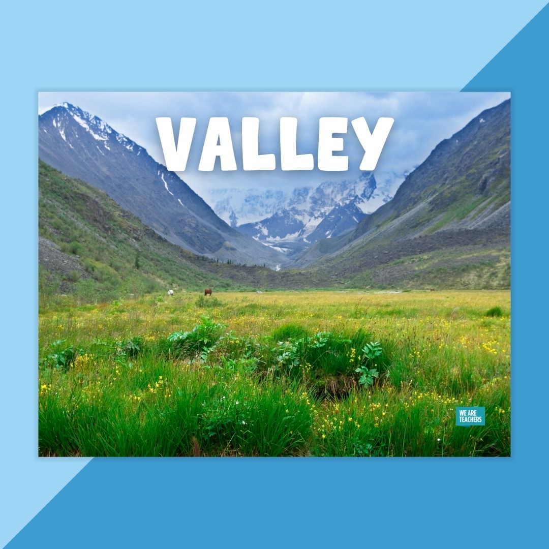 Image of a valley poster that is part of the Landforms Worksheet & Activity Bundle.
