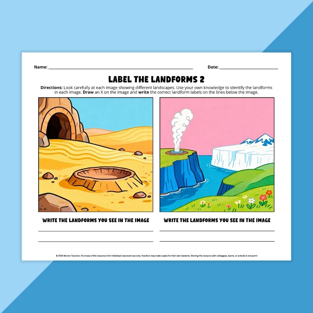 Image of a compare contrast landforms activity page.