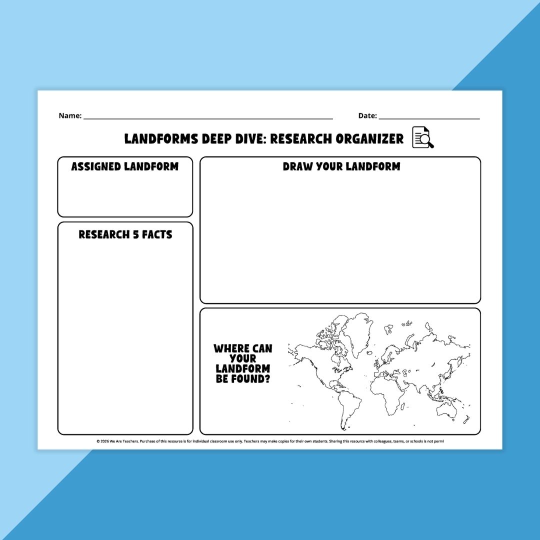 Image of a graphic organizer about landforms.