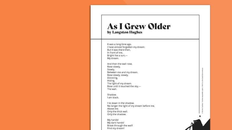 Langston Hughes Poem As I Grow Older on orange background.