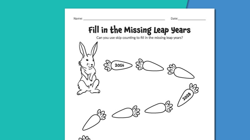 Fill in the Missing Leap Years activity sheet