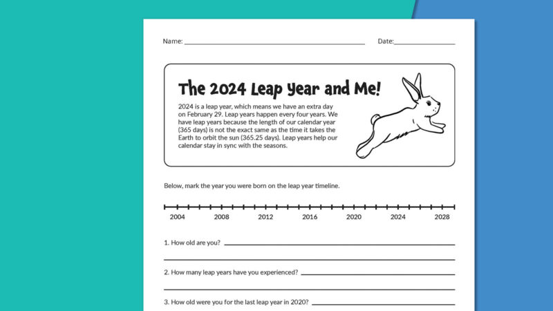 The 2024 Leap Year and Me activity sheet