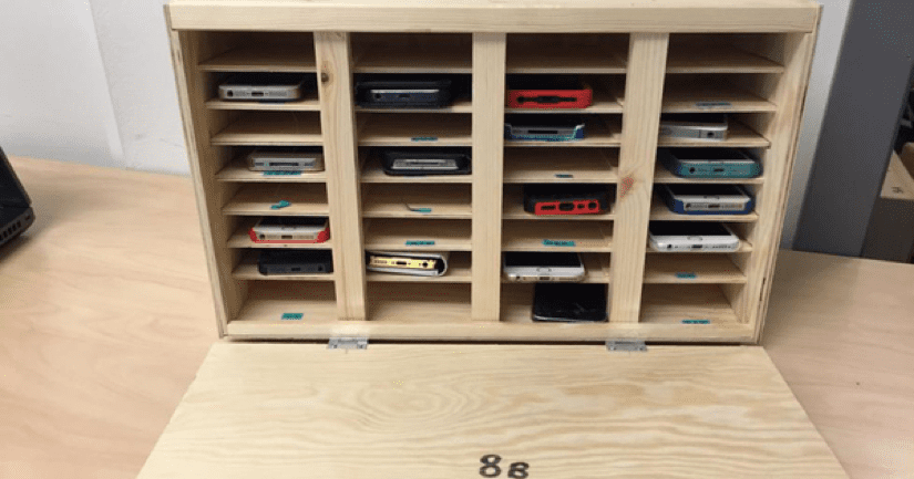 Cell phone stored in cubbies