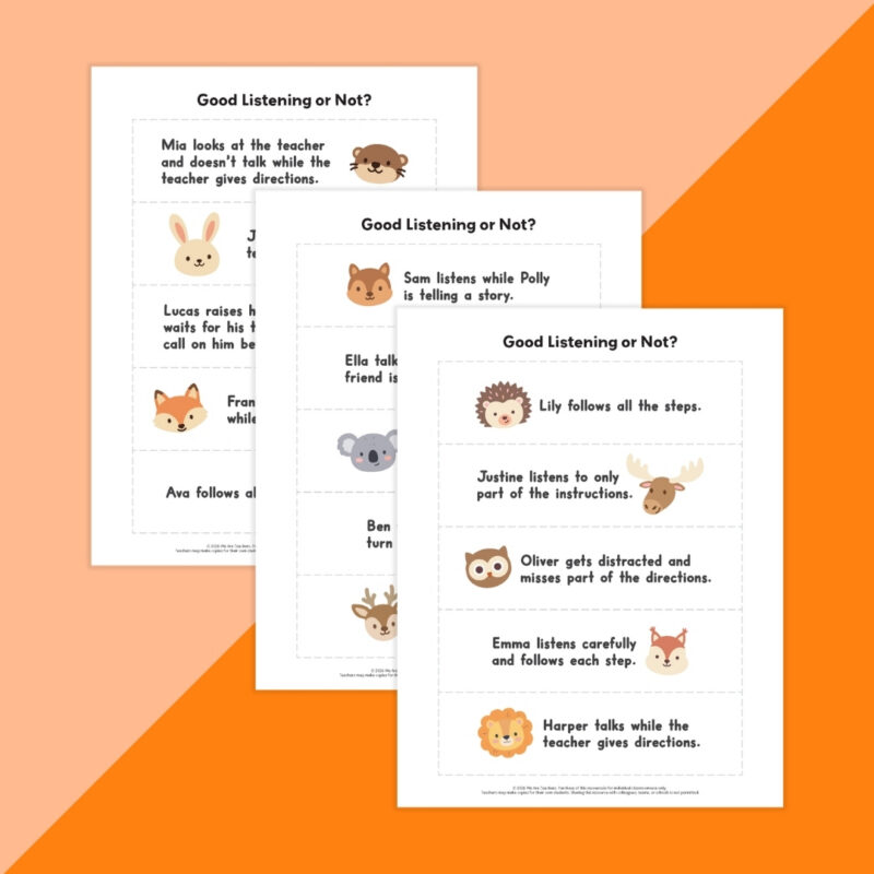 Three worksheets from the Listening Skills Worksheet & Activity Bundle.