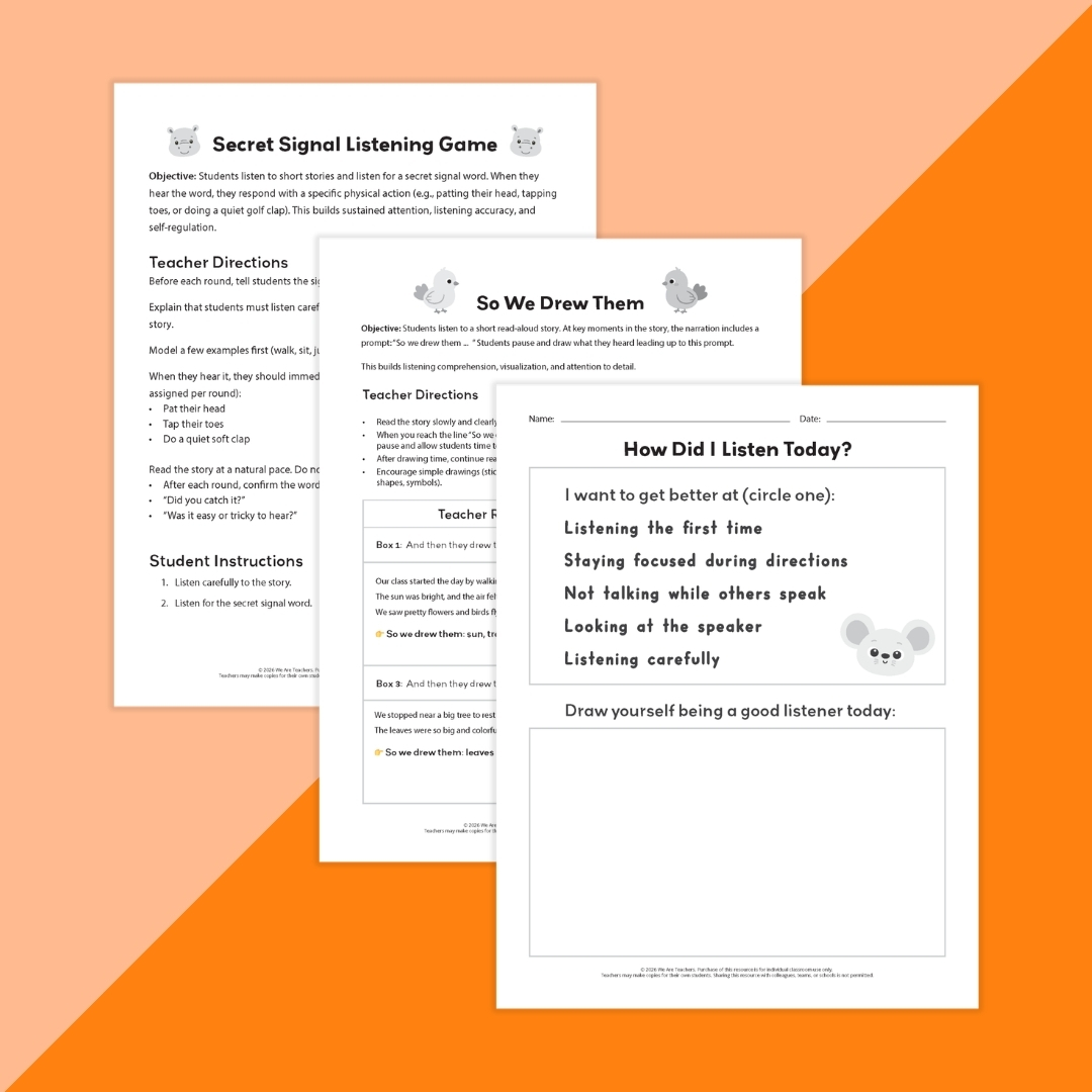 Image of worksheets from the listening skills bundle.