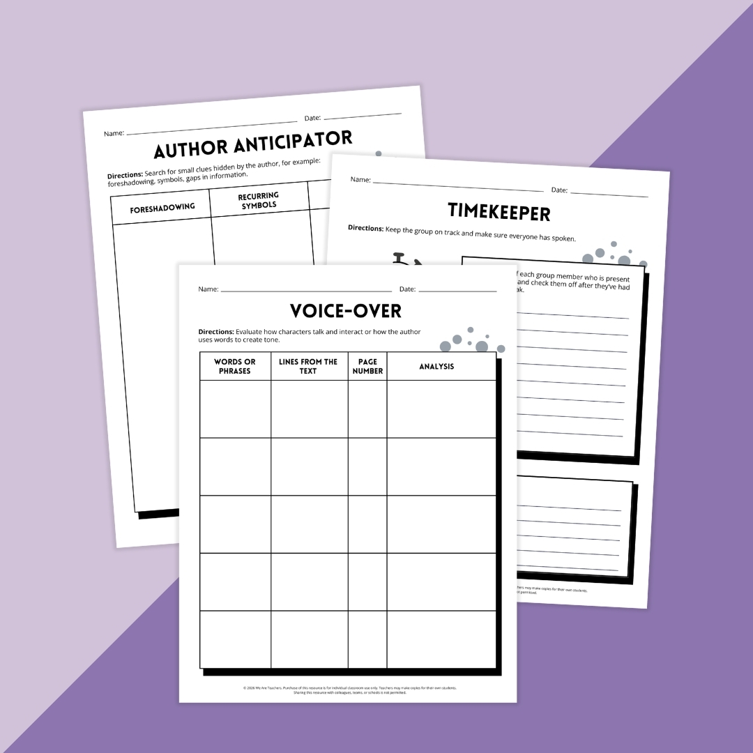 Images of pages from the Literature Circles Classroom Resource Kit.