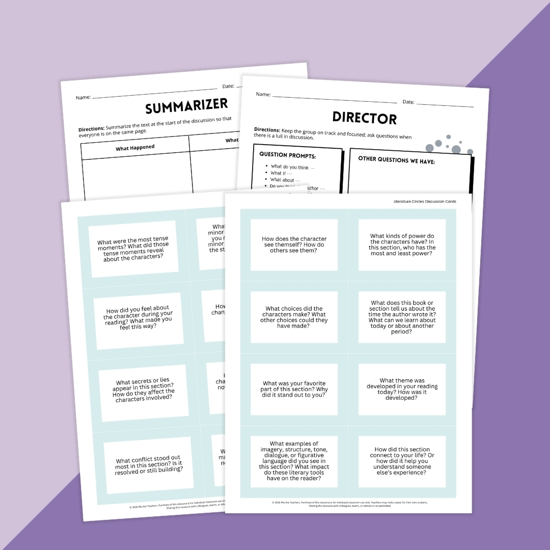 Images of activities from the Literature Circles Classroom Resource Kit.