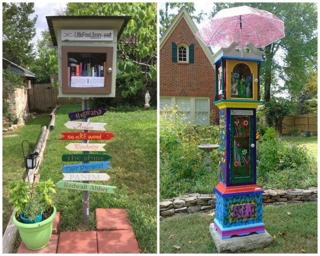 School Little Free Library painted with fun colors